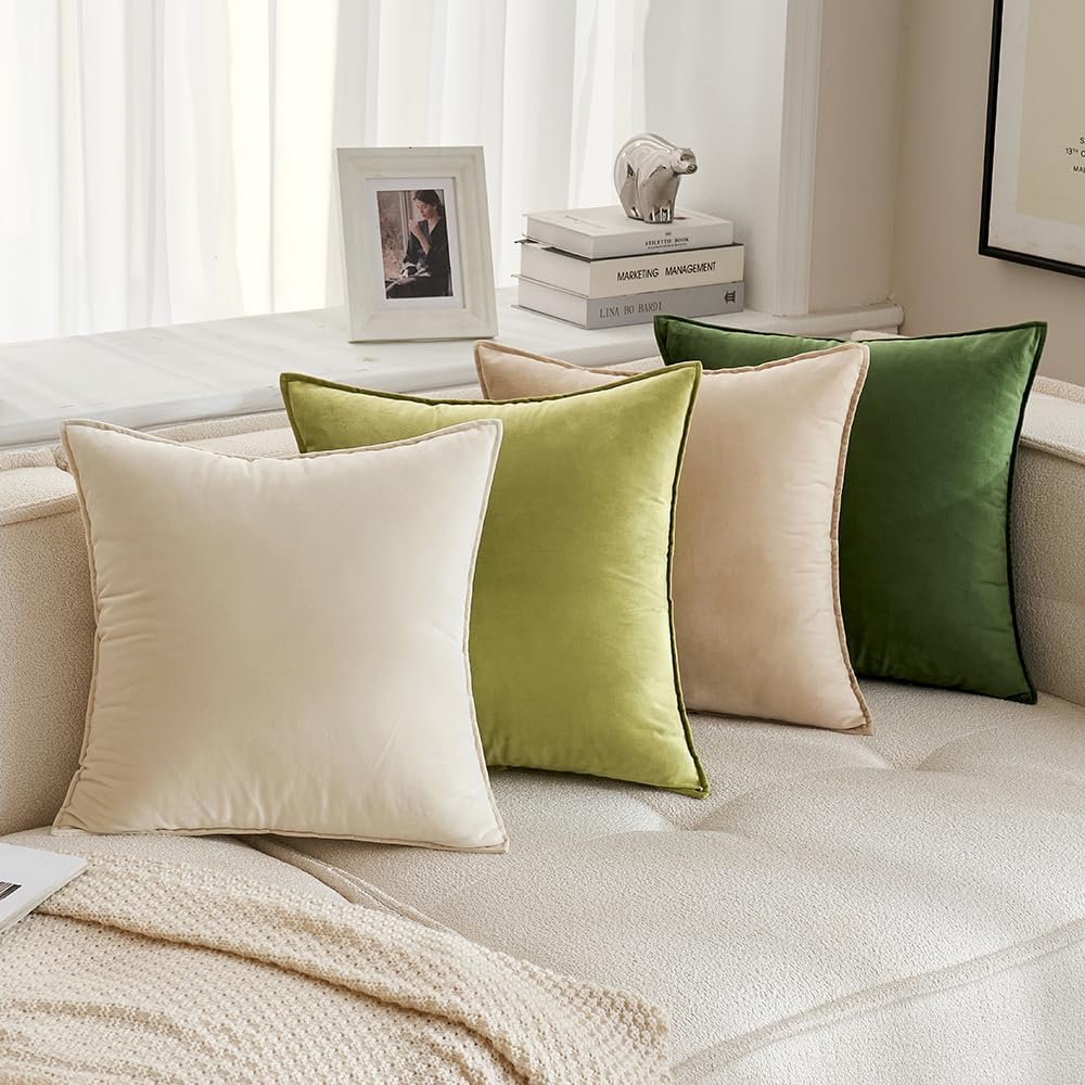 Miulee Moss Green Decorative Velvet Throw Pillow Covers Soft Pillow Covers Spring Soild Square Cushion Case for Spring Sofa Bedroom 18x18 I…
