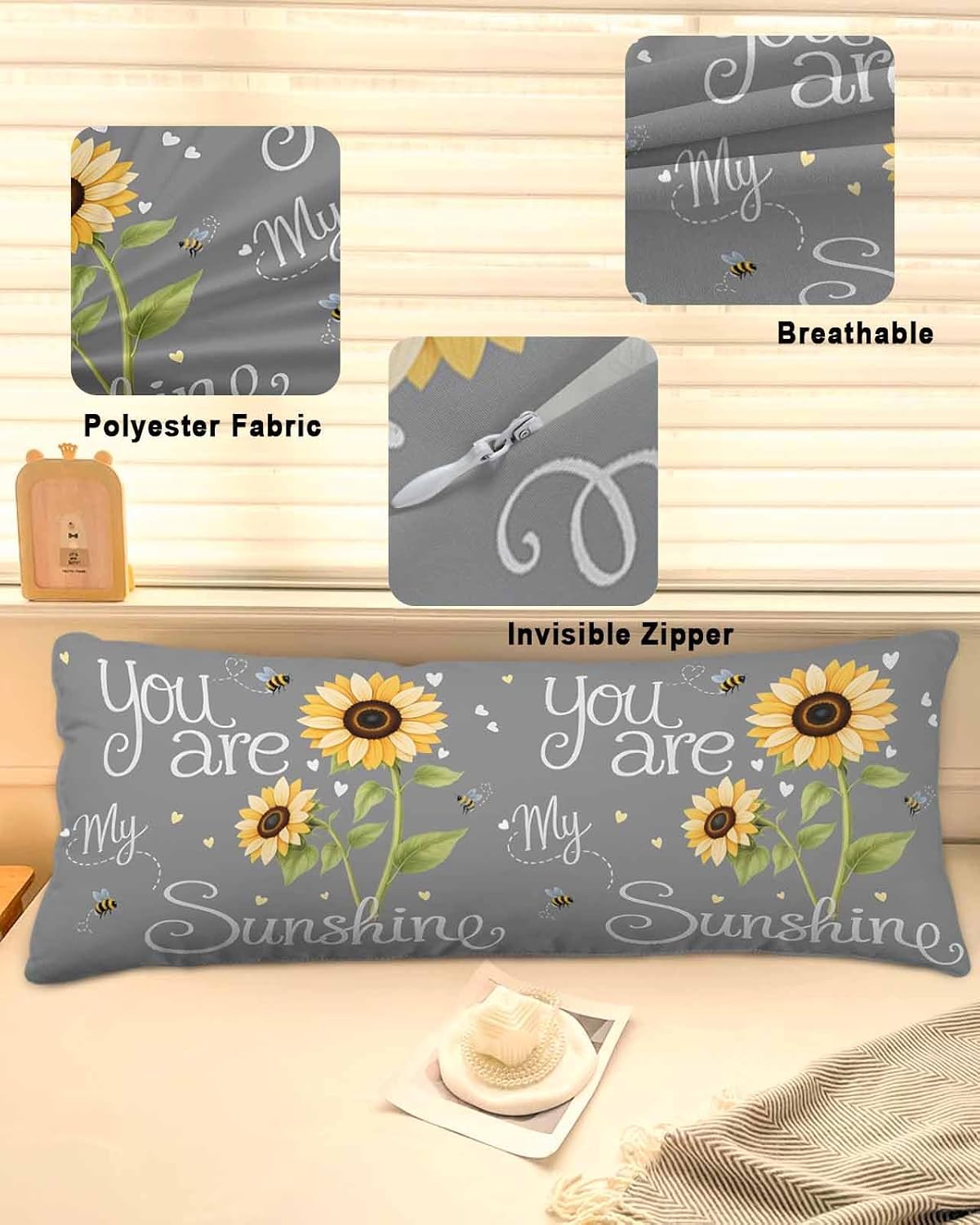Rgaienmelw You Are My Sunshine Body Throw Pillow Covers 20x54 Inches, Rectangle Decorative Pillowcase with Zipper, Yellow Sunflowers C…