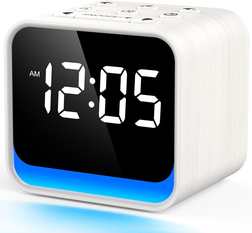 HOUSBAY Wooden Sound Machine Alarm Clock for Bedrooms - Gentle Wake-Up with Birdsong, White Noise for Sleeping, Small Digital Clock for…