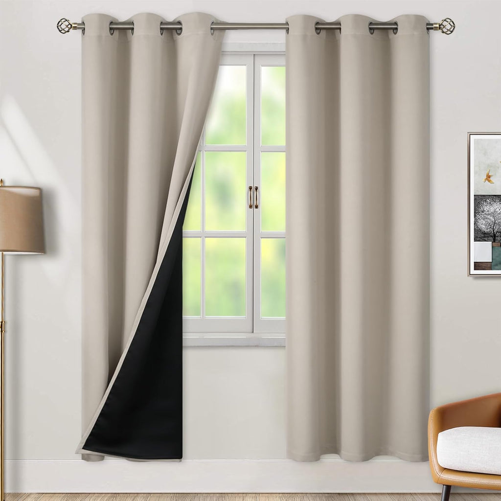 BGment Thermal Insulated 100% Blackout Curtains for Bedroom with Black Liner, Double Layer Full Room Darkening Noise Reducing Grommet Curta…