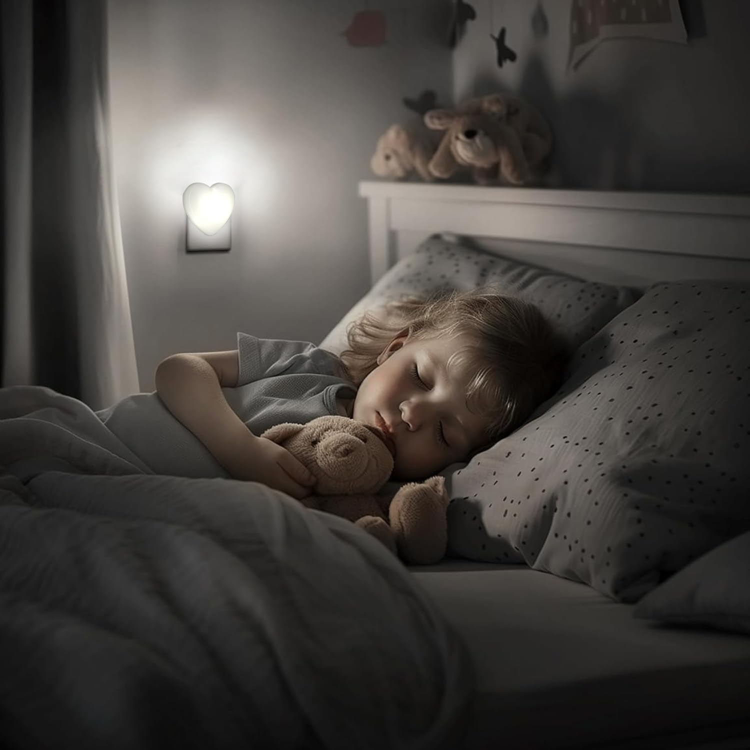 INZU Cute Night Light, Heart Night Light for Kids, LED Nightlight with Auto Dusk to Dawn Sensor, Nightlight Plug into Wall with Soft Warm…