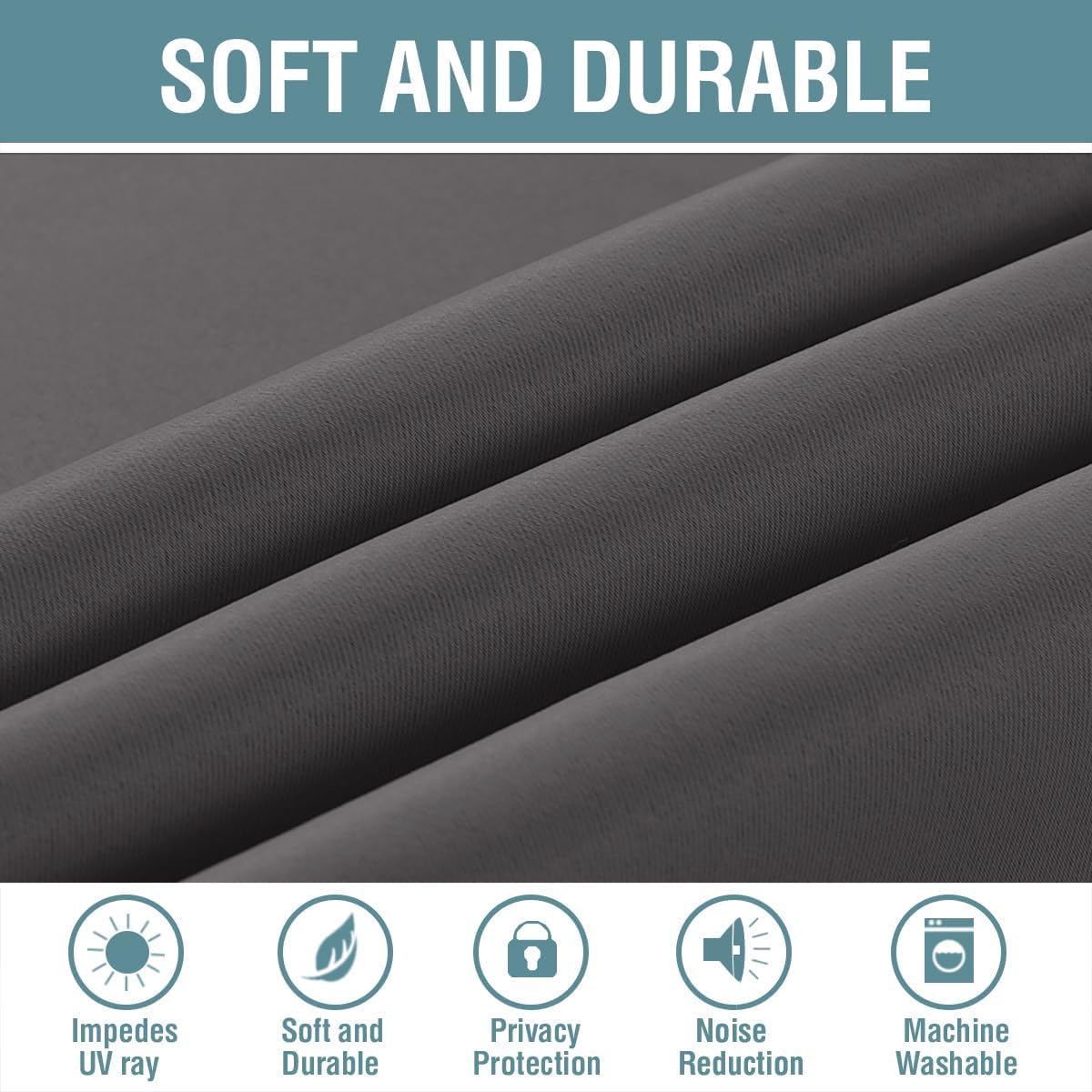 H.VERSAILTEX Blackout Grey Curtains for Patio Door Thermal Insulated Living Room Curtains, Room Darkening Noise Reducing Blacko…