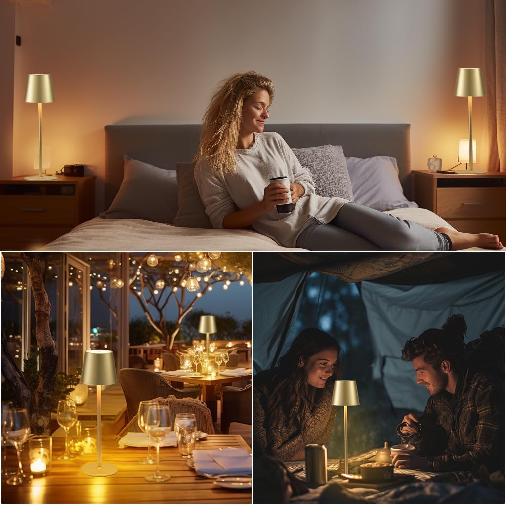 BGFHome 2 Pack Cordless Table Lamp LED Desk Lamps, 5000mAh Battery Operated, Rechargeable Touch Night Light, 3 Color Stepless Dimming Up…