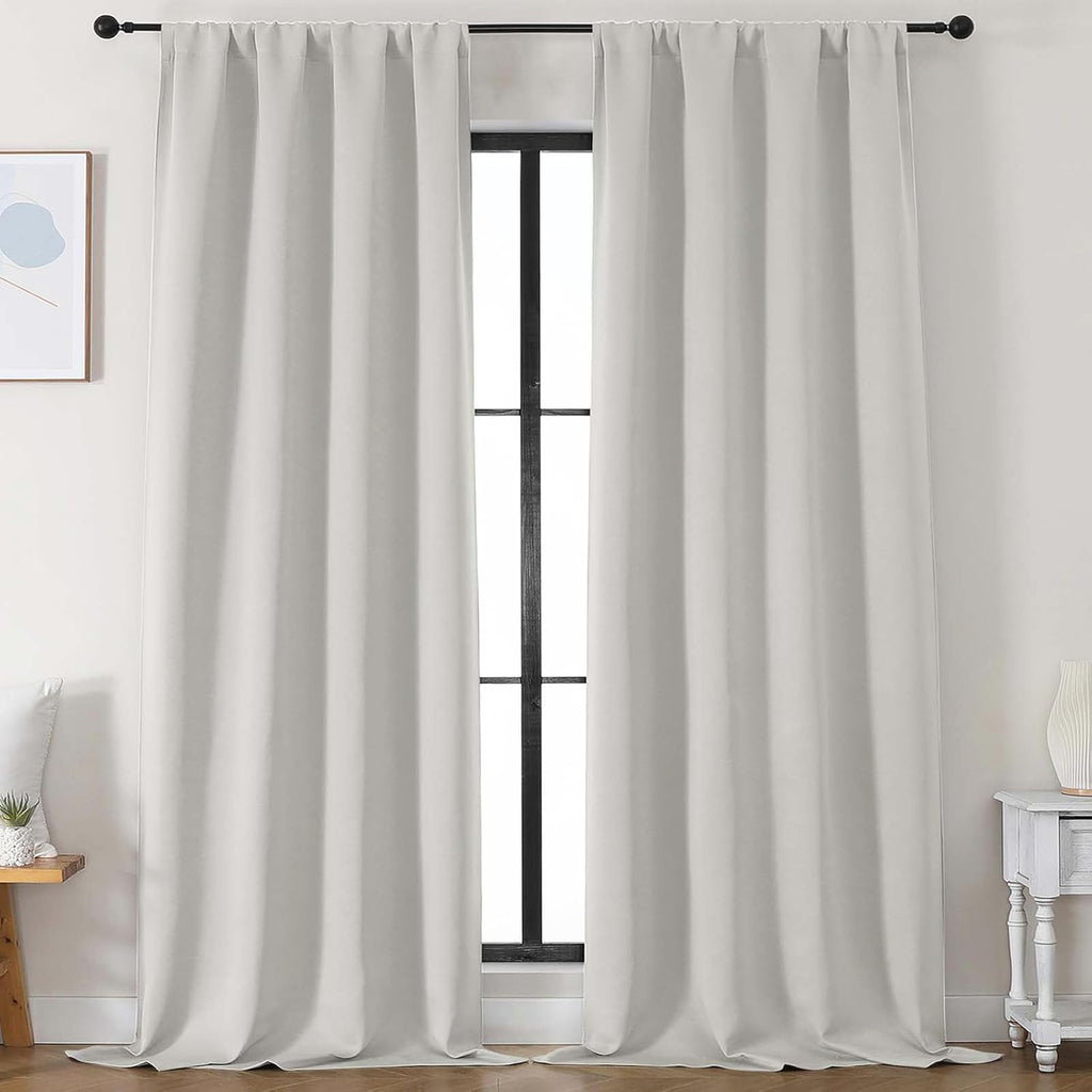 Simplebrand Ava Natural Blackout Curtains for Bedroom 96 Inches Long 2 Panels, Solid Thermal Insulated, Energy Saving Living Room Window Tr…