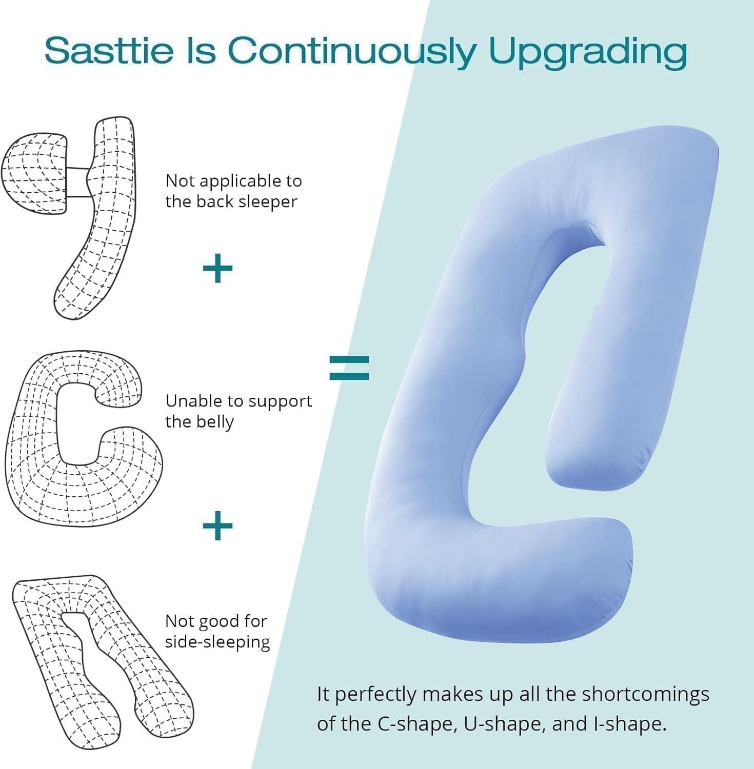 Sasttie Pregnancy Pillows for Sleeping, Jumbo U Shaped Cooling Full Body Pillow with Removable Cover, Pregnant Women Must Haves, Maternity…