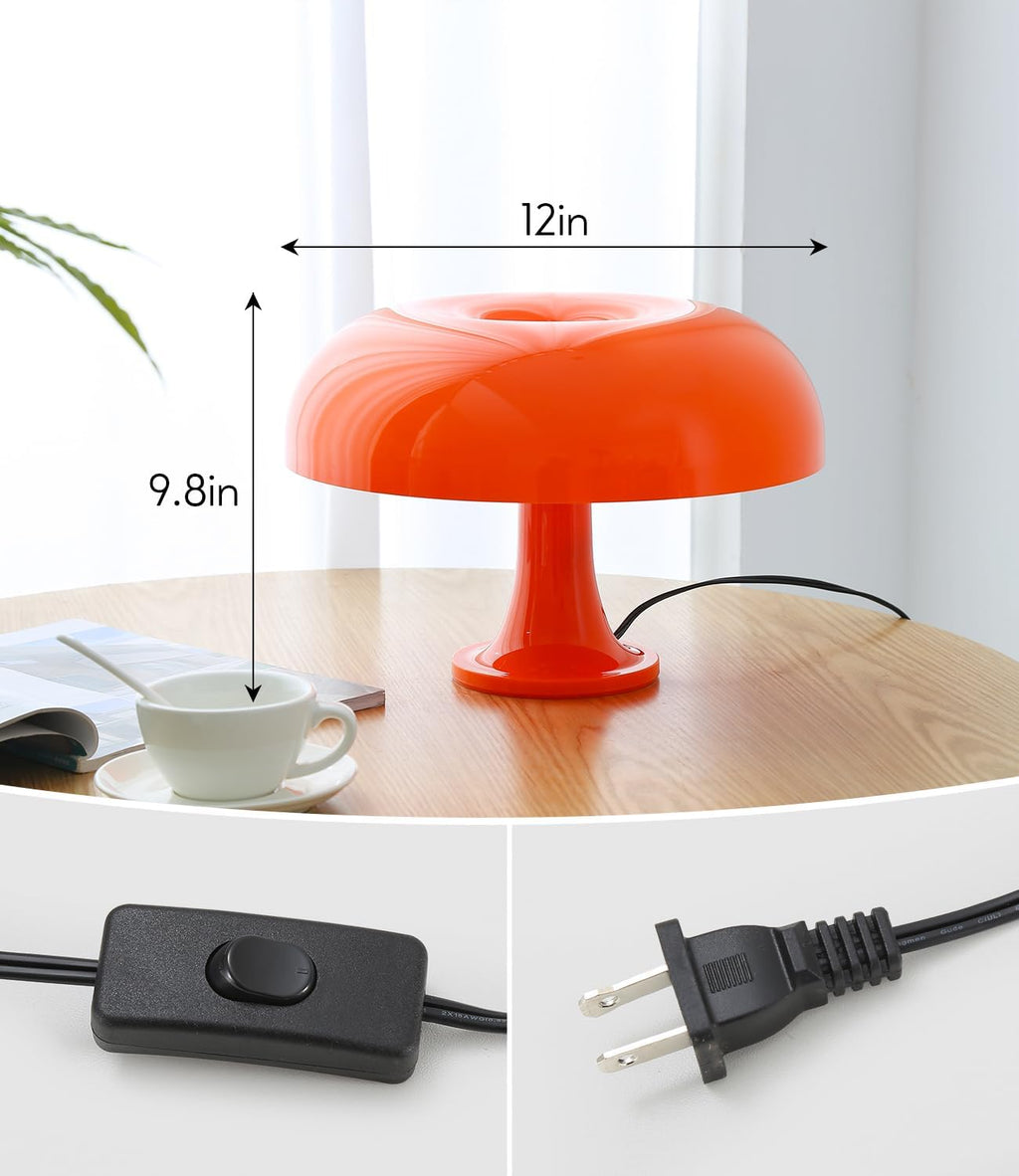 Orange Mushroom Lamp, Mid Century Modern Table Lamp for Bedroom, Minimalist Mushroom Decor Bedside Small Lamps, 2700K(Bulb Included, Plug…