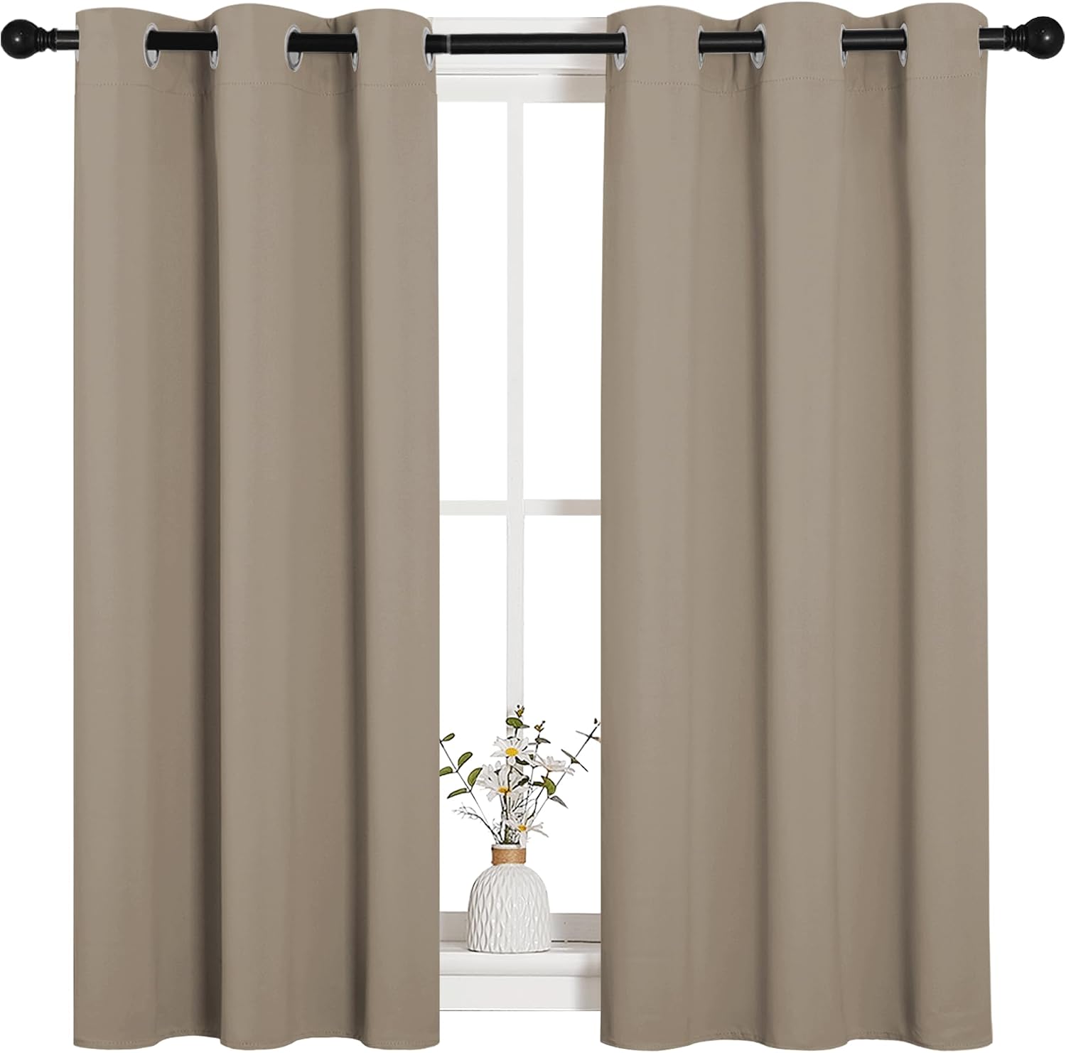 NICETOWN Bedroom Curtain Panels Blackout Draperies, Thermal Insulated Solid Grommet Blackout Curtains/Drapes (Taupe, 1 Pair, 34 by 45-inch)