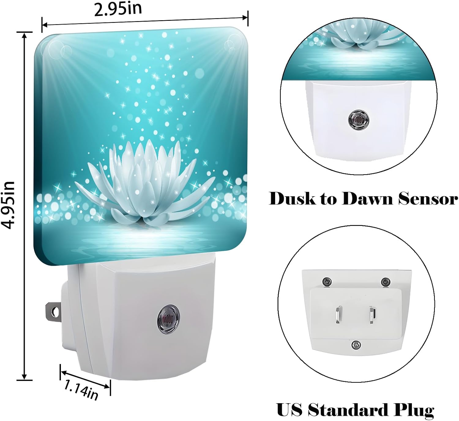 Sparkle Blue Zen Lotus Flower Night Light, Plug Into Wall Decor for Stairway, Hallway, Kitchen, Dusk to Dawn Sensor Nightlights for…