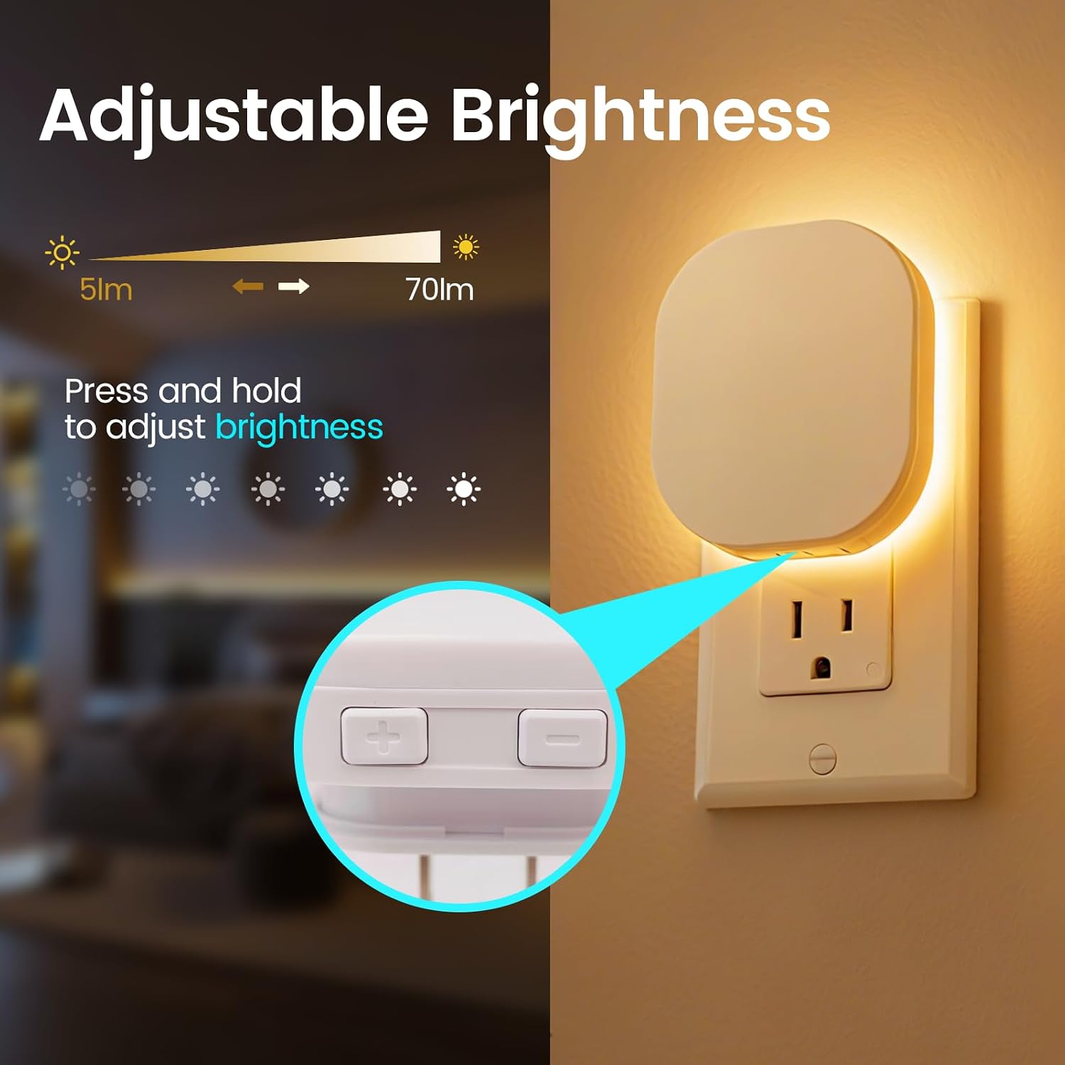 Hiwrolat Plug-in LED Backlit Night Light with Motion Sensor & Dusk to Dawn Sensor, 2700K Soft Warm White Nightlight with Dimmable Br…