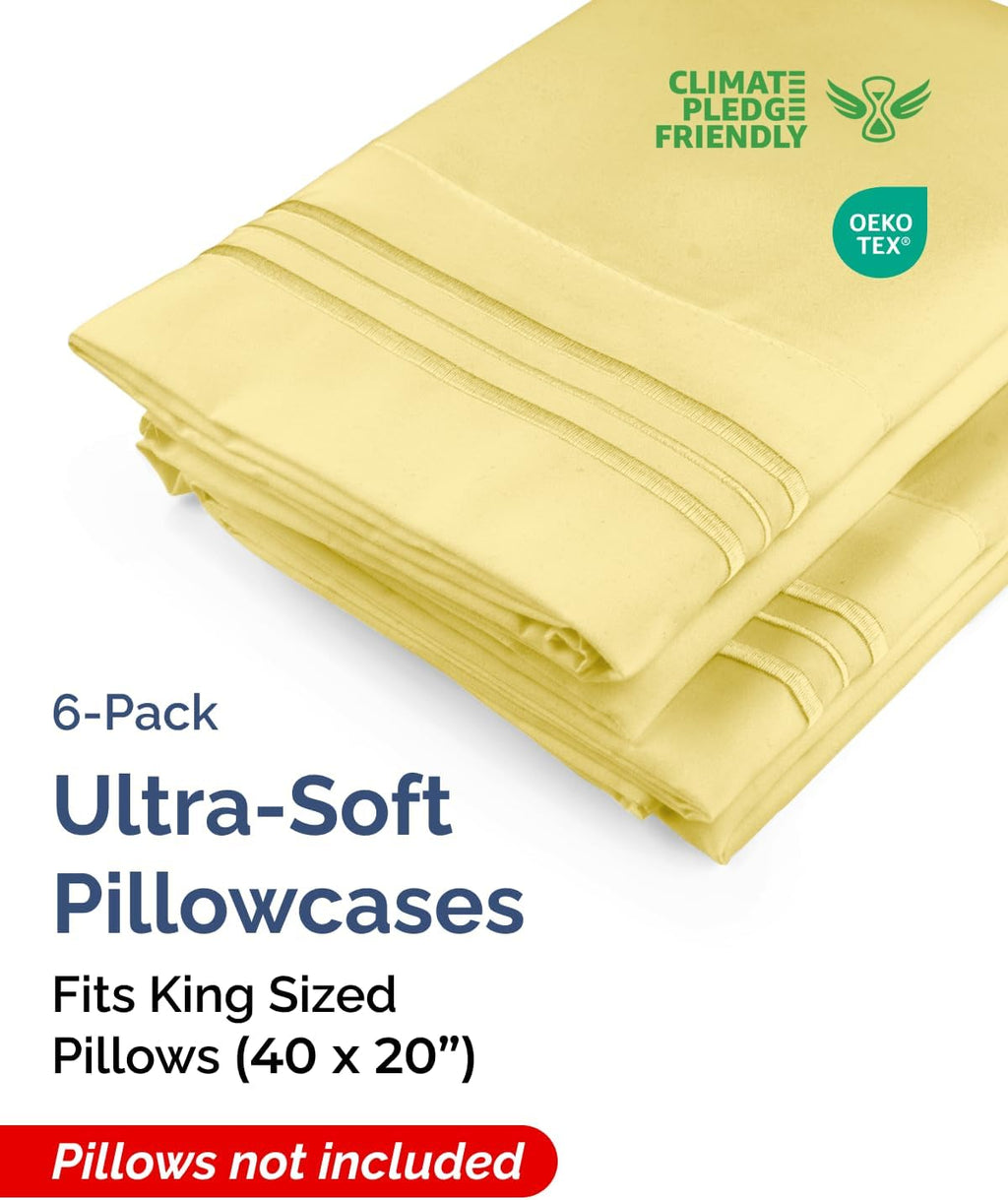 King Pillow Cases Set of 6 - Ultra Soft Hotel Quality Pillowcase Covers - Comfy, Cozy & Wrinkle Free - Shrink, Stain & Fade Resistant…