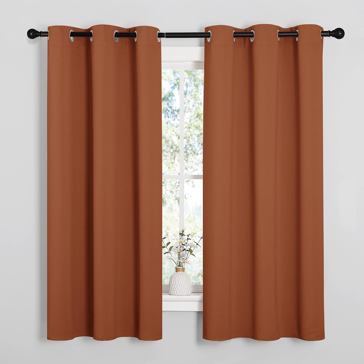 NICETOWN Bedroom Curtains 63 inches Long, Privacy and Thermal Insulated Blackout Drapes for Windows (Burnt Orange, 1 Pair, 42 x 63 inches)