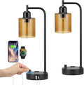 Industrial Bedside Lamps for Nightstand Set of 2 - Fully Dimmable Bedroom Lamps with USB A C Ports and Outlet, Black Table Lamps with…