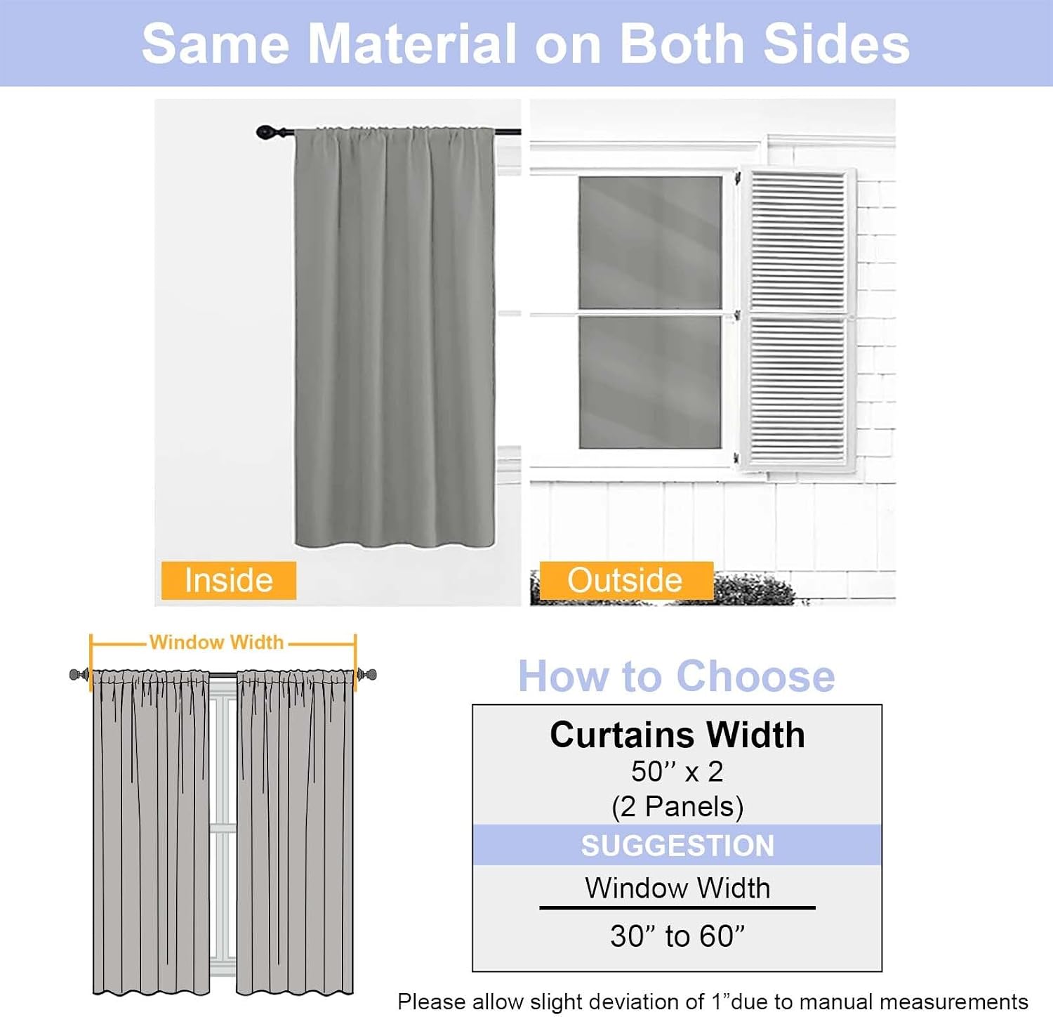 Simplebrand Ava Grey Blackout Extra Long 10ft Curtains for Patio 120 Inches Long 2 Panels Set, Solid Thermal Insulated Energy Saving Rod Po…