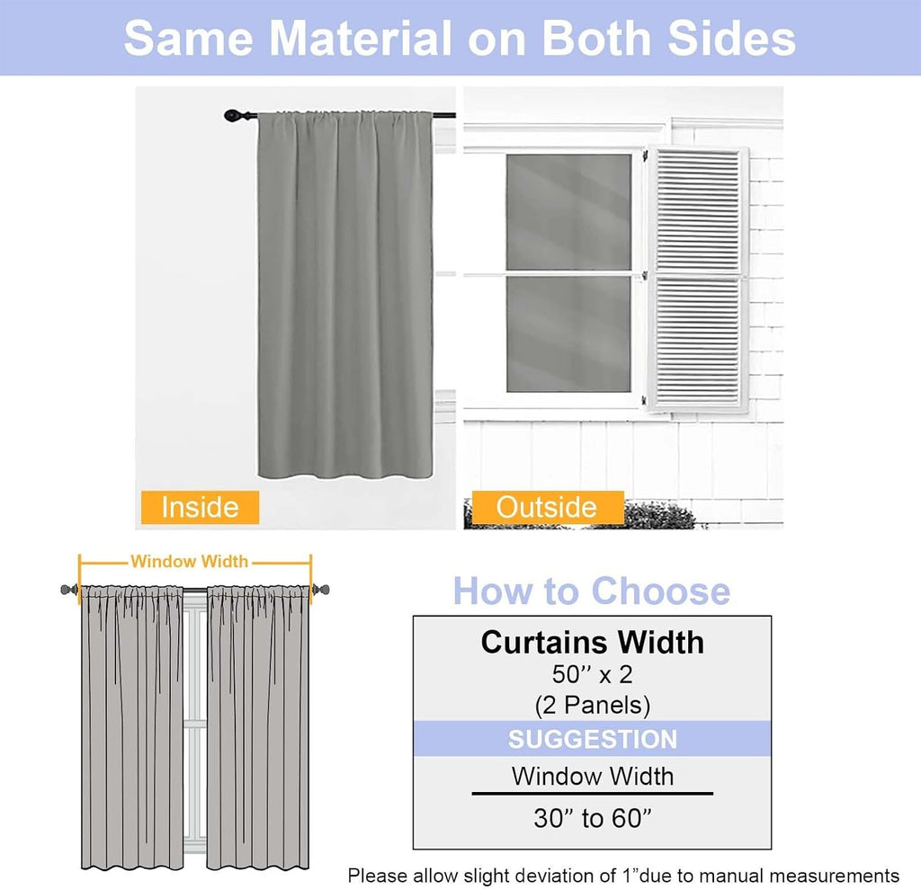Simplebrand Ava Grey Blackout Curtains for Bedroom 84 Inch Length 2 Panels Set, Solid Thermal Insulated Privacy Living Room Window Treatmen…