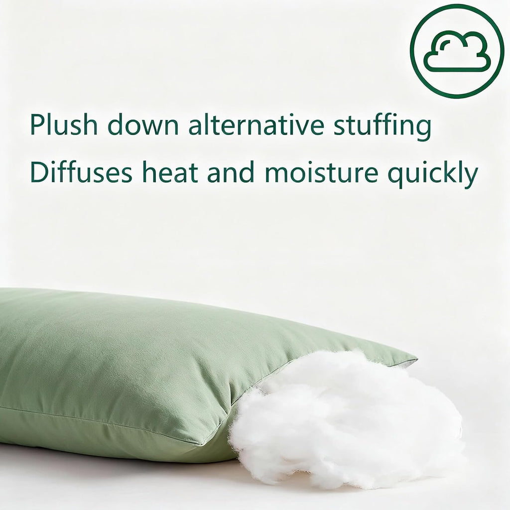 Flat Ultra Thin Bed Pillows Standard Size Pillow Set of 2 Extra Soft Down Alternative for Stomach Back Sleeper Sage Green 20x26inches
