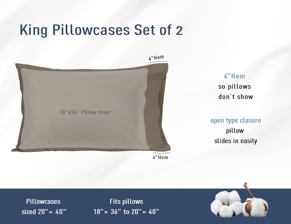 Homtec Pillow Cases, King Size Cotton Percale Weave Pillowcases, Pre-Shrunk Breathable and Hypoallergenic Pillowcases, Set of 2 (2 Piece Ki…