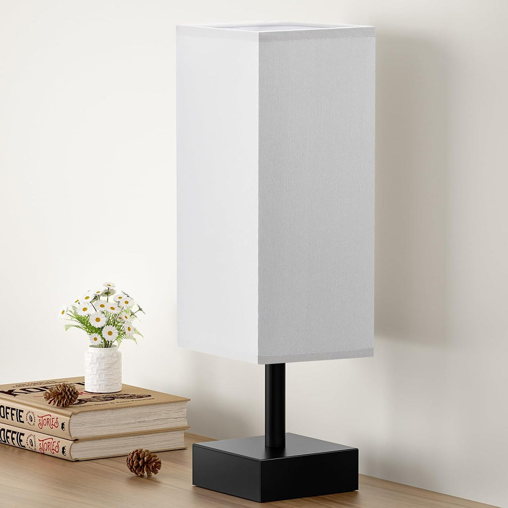 aooshine Gray Small Bedside Lamp for Bedroom - Minimalist Nightstand Lamp with Silver Base