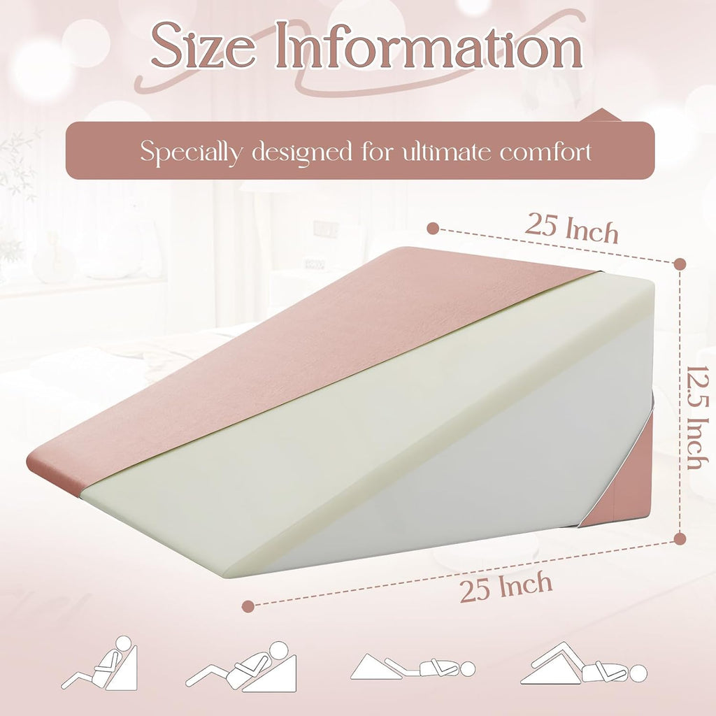 Cotton Wedge Pillow Cover for 24" x 24" x 12" Wedge Bed Pillow, Zippered Wedge Pillow Case Protector with Side Pocket, Dusty Pink (Pillow…