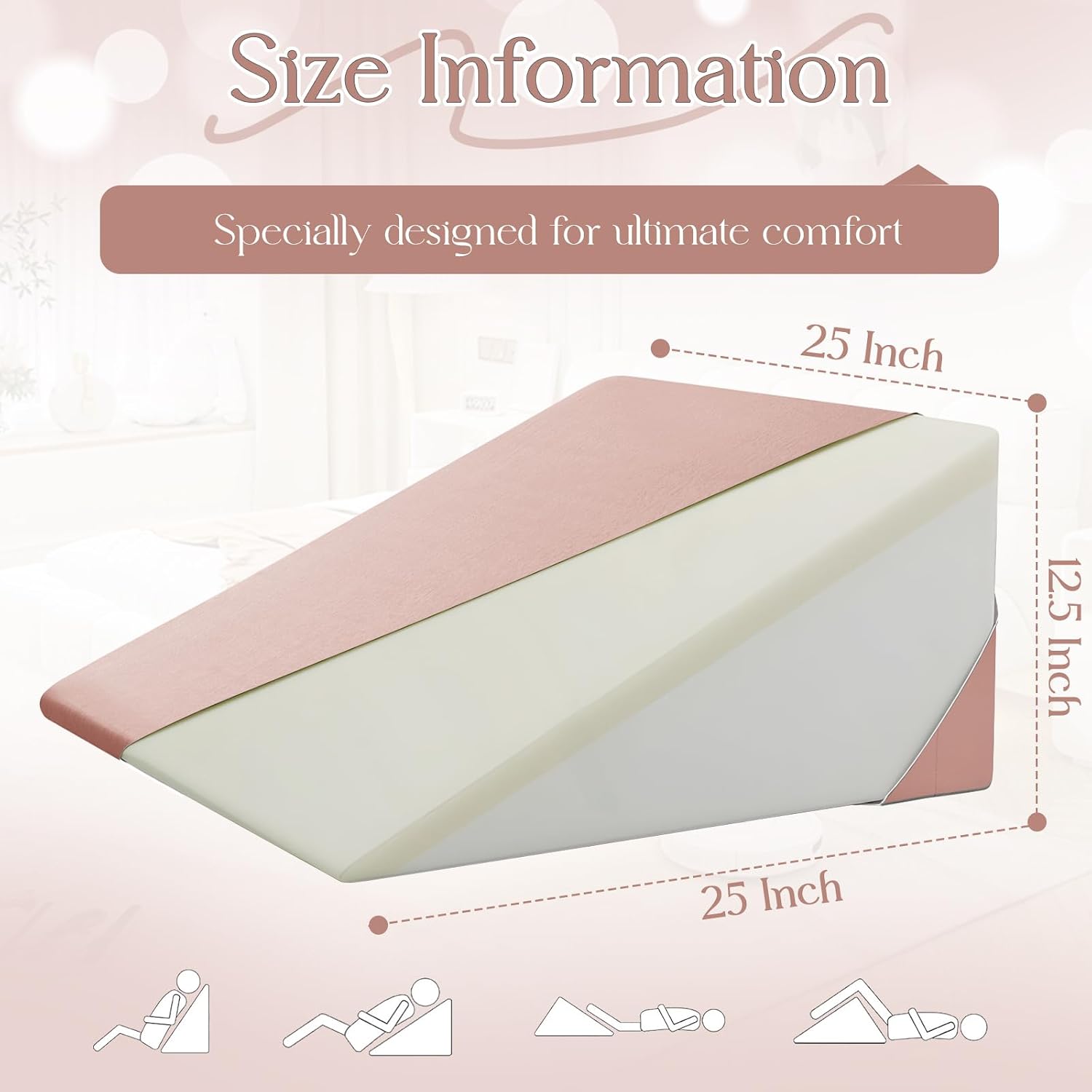 Cotton Wedge Pillow Cover for 24" x 24" x 12" Wedge Bed Pillow, Zippered Wedge Pillow Case Protector with Side Pocket, Dusty Pink (Pillow…