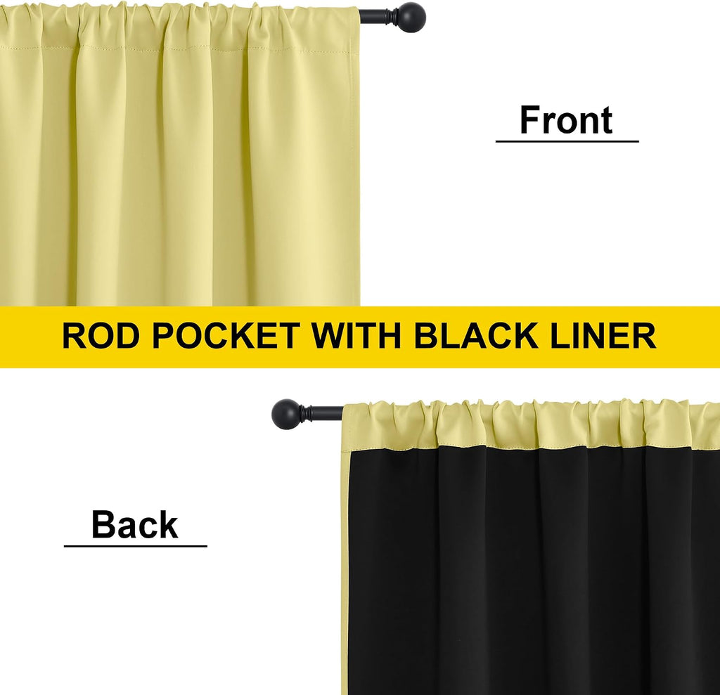 Nicetown 100% Blackout Curtains for Patio Sliding Glass Door, Paler Yellow W52 x L84 Set of 2 Light Blocking & Soundproof Drapes, Rod Pocket…