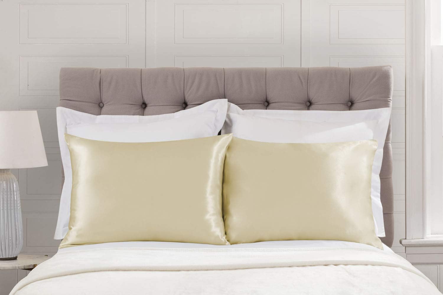 BLISSFORD Luxury Satin Pillowcase for Hair – Standard Satin Pillowcase with Zipper, Ivory (1 per Pack)