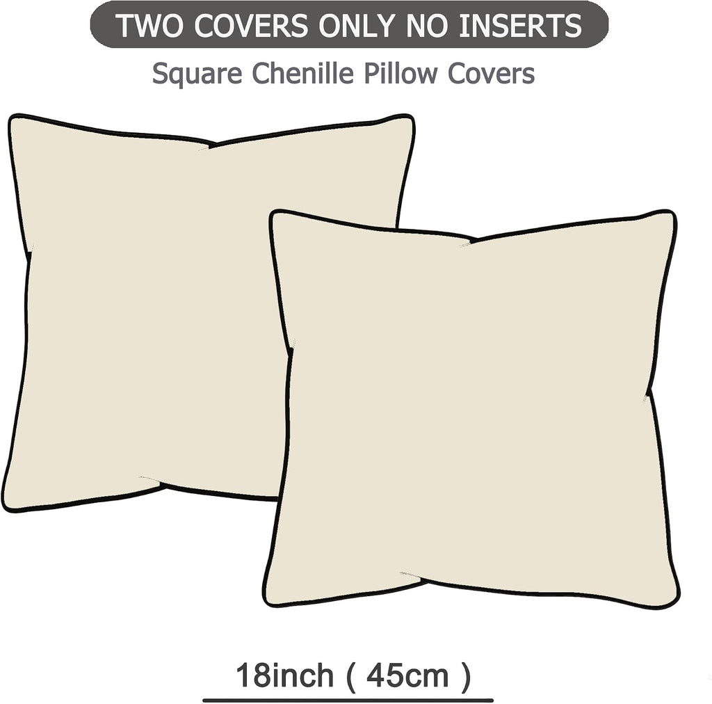Gawamay Set of 2 Soft Textured Chenille Throw Pillow Covers 18x18 Inch (45x45 CM), Decorative Pillowcases Cushion Covers for Farmhouse Home…