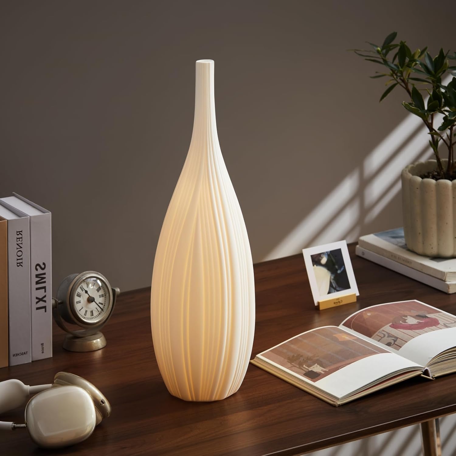 Rondure 20.6" Modern Ceramic Table Lamp, Fully Dimmable Modern Bedside Lamps for Bedroom, Living Room and Nightstand, White Translucent Cer…