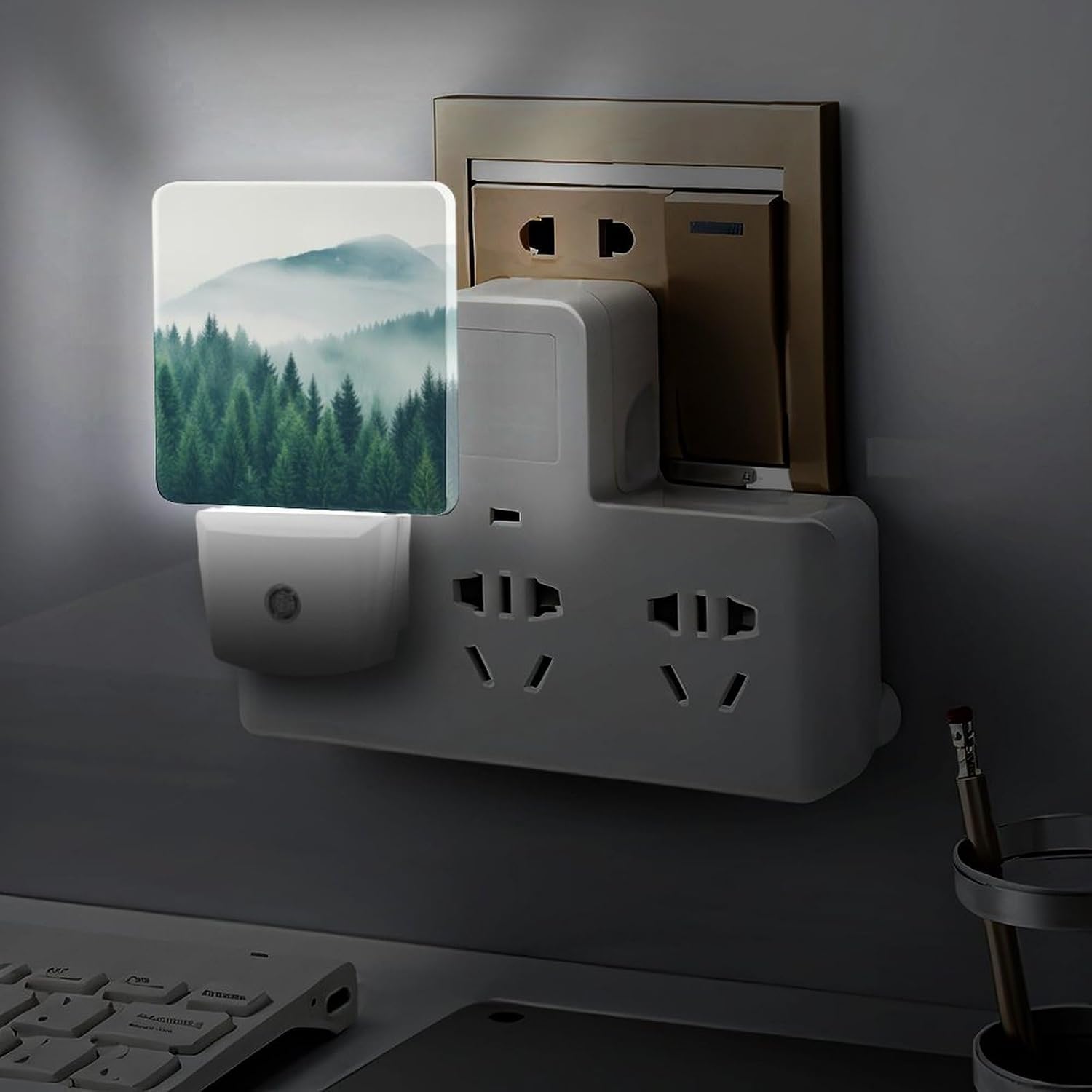 YKJAHSD Mountain Forest Night Light, Plug into Wall Decor Nightlights for Bedroom, Bathroom, Hallway, Kitchen, with Dusk to Dawn Lig…