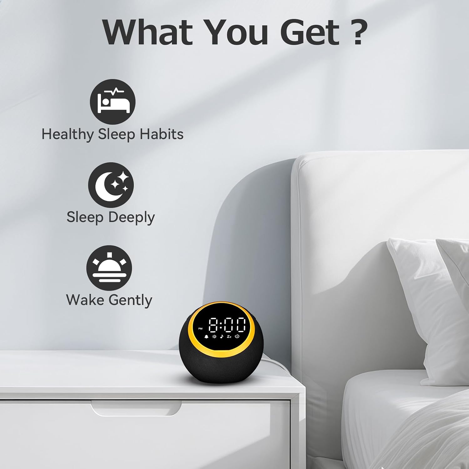 Alarm Clock with White Noise: White Sound Machine with 30 Soothing Sounds, 10 Soft Wake-Up Sounds, 32 Adjustable Volume & Timer, Memory…