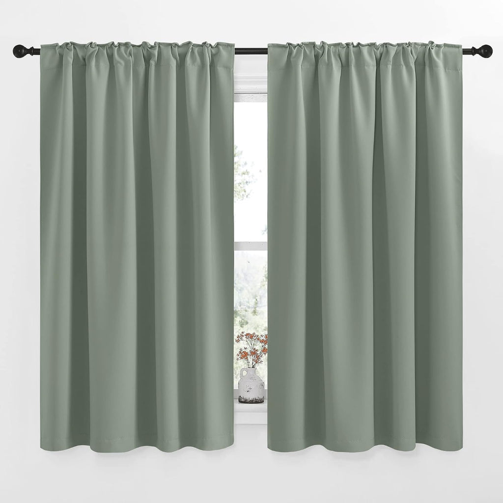 Nicetown Insulated Room Darkening Curtain Panels - (Greyish Green Color) W52 x L54, 2 Pieces, Room Darkening Window Treatment Drape Panel 2…