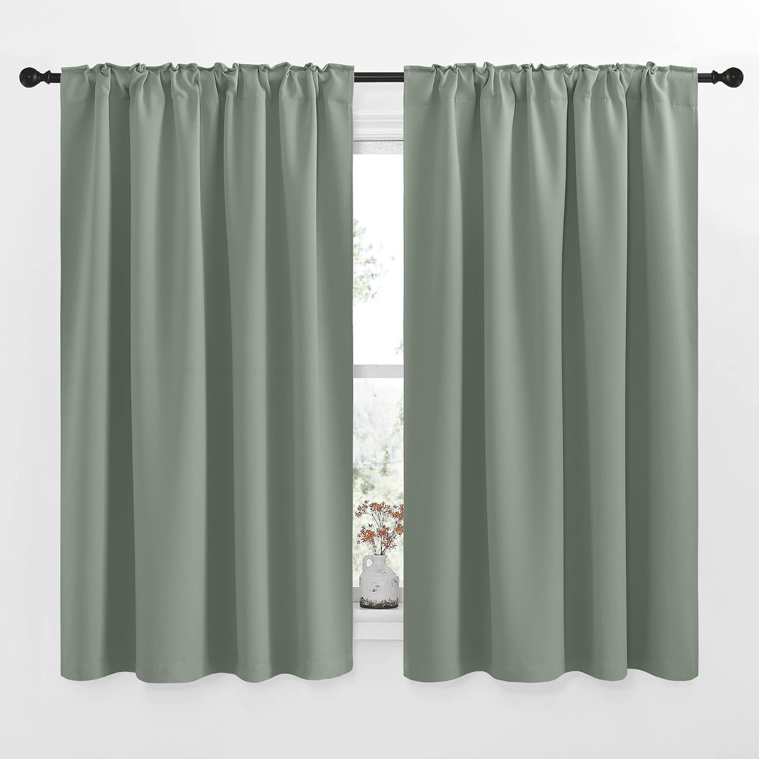 Nicetown Insulated Room Darkening Curtain Panels - (Greyish Green Color) W52 x L54, 2 Pieces, Room Darkening Window Treatment Drape Panel 2…
