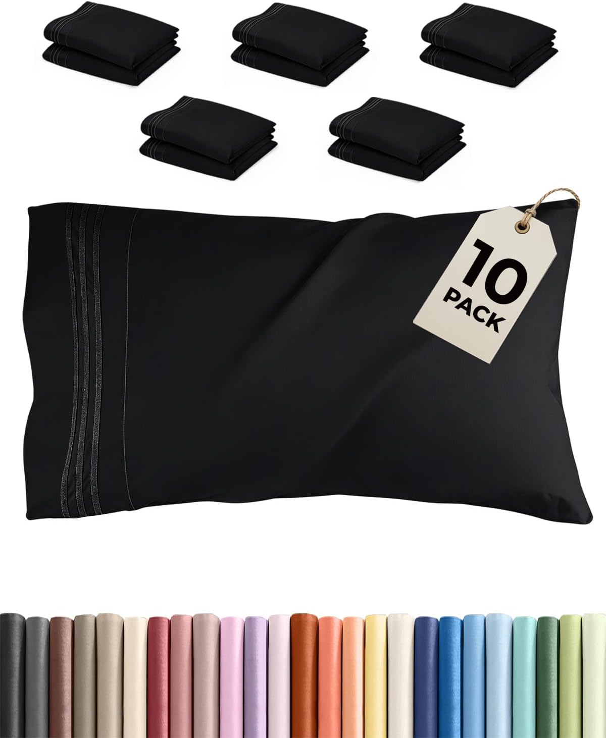 Standard Pillow Cases Set of 10 - Ultra Soft Hotel Quality Pillowcase Covers - Comfy, Cozy & Wrinkle Free - Shrink, Stain and Fade…