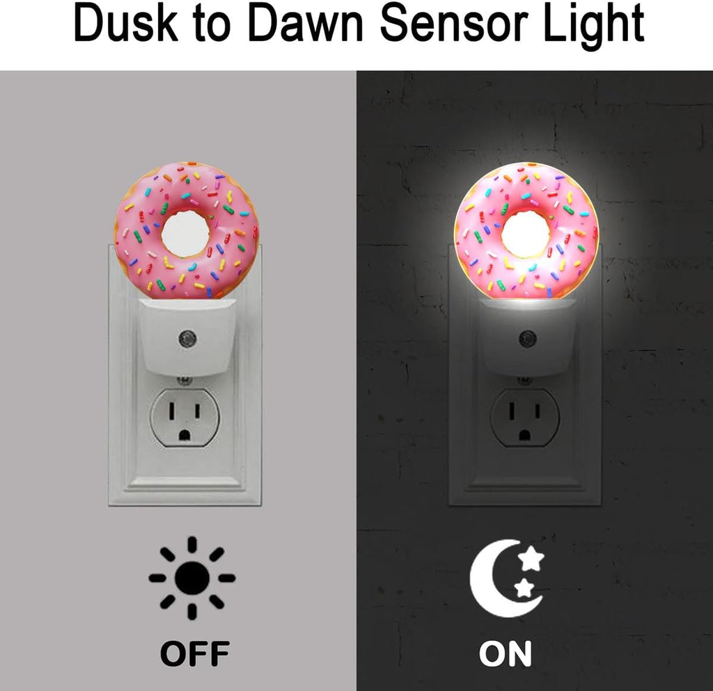 Pink Sweet Donut Plug in Night Light Auto Light Round Lamps Energy Saving Gift for Women Men Friends