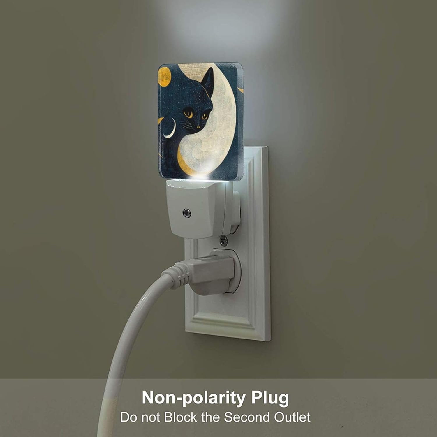 Black Cat Moon Night Light, Plug Into Wall for Boys Girls Bedroom Decorative Square Night Light Lamp 0.5w Sleep Friendly