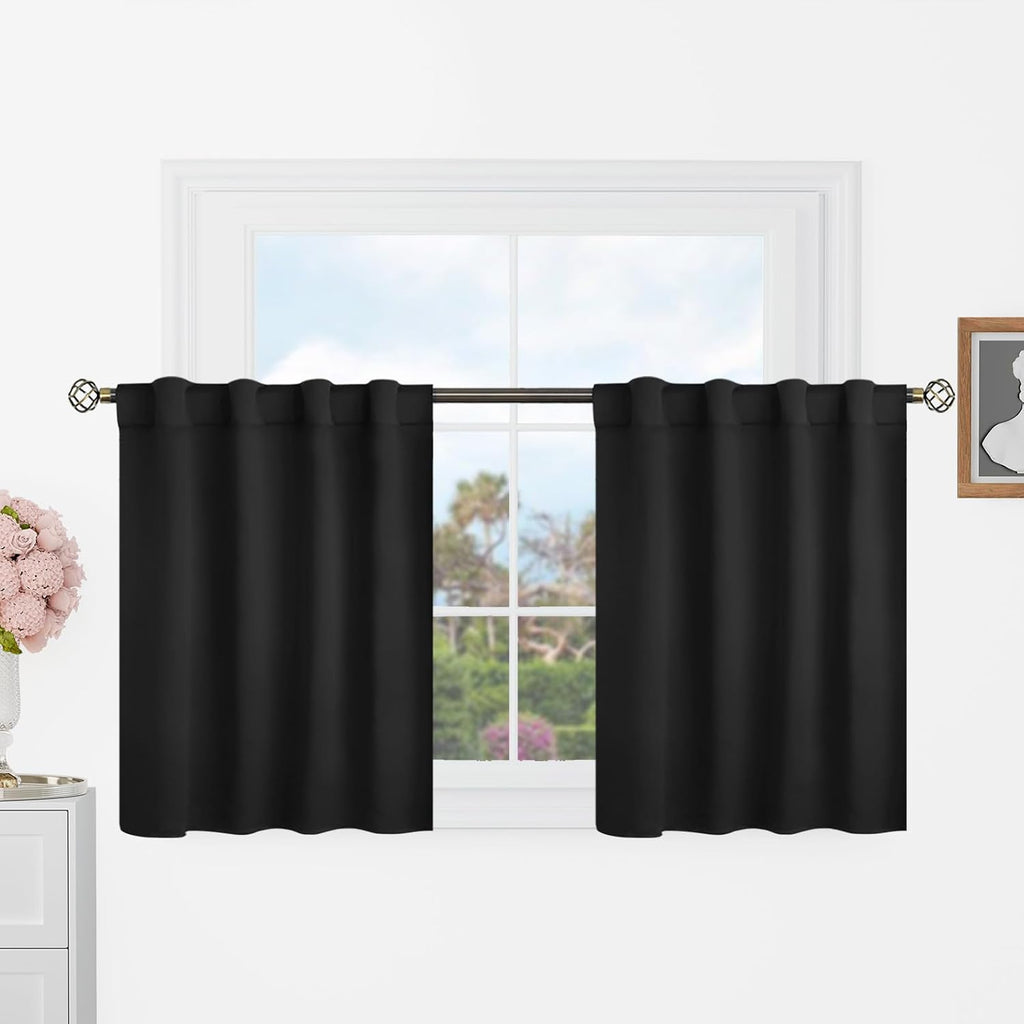 BGment Cafe Curtains 24 Inch Length for Half Window - 34 x 24 inch Short Black Out Curtains Privacy Thermal Insulated Rod Pocket and Back T…