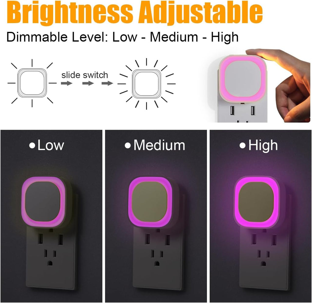 YUNLEX 2 Pack Plug in Pink Night Light, Dimmable, Auto ON/Off, Dusk to Dawn, Eye-Caring Glow for Princess-Themed Bedroom, Bathroom…