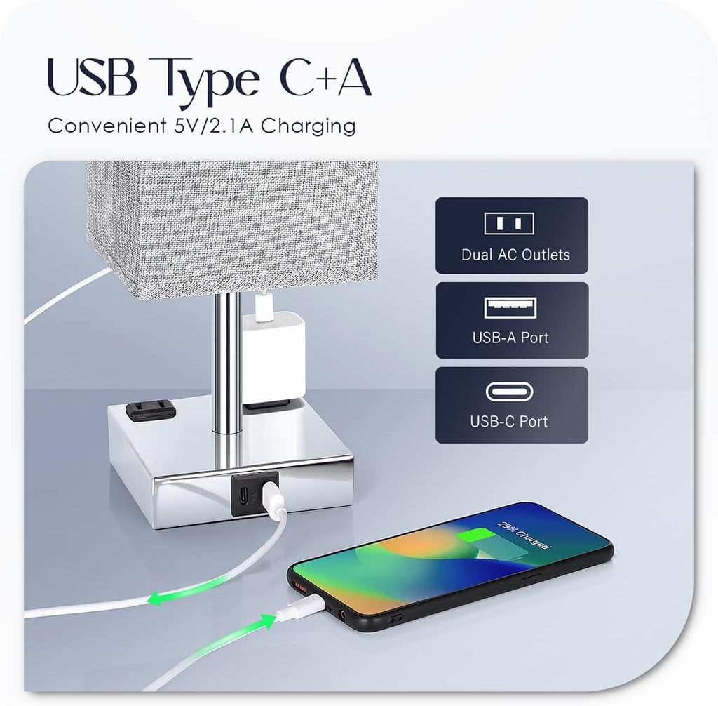 Bedside Lamp with USB Ports - Touch Control Table Lamp for Bedroom with USB C+A Charging Ports & AC Outlets, 3 Way Dimmable Nightstand…