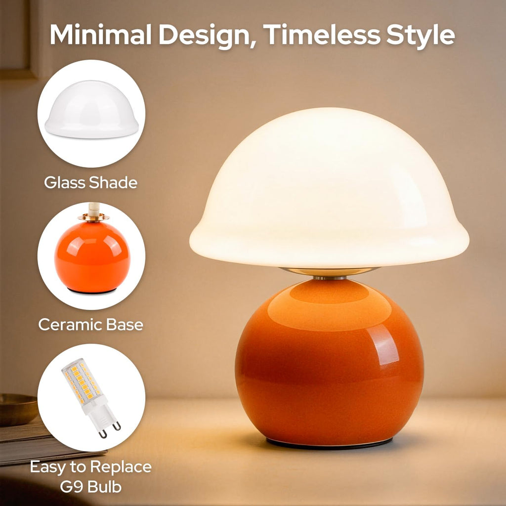 Mushroom Table Lamp for Bedroom, Cozy Bedside Lamp with Glass Shade, Stepless Dimmable Nightstand Lamp for Relaxing Bedroom Decor &…
