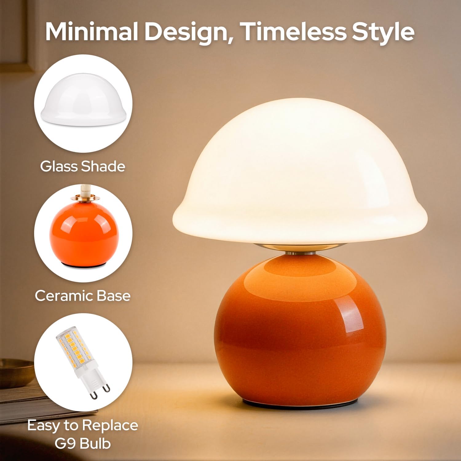 Mushroom Table Lamp for Bedroom, Cozy Bedside Lamp with Glass Shade, Stepless Dimmable Nightstand Lamp for Relaxing Bedroom Decor &…