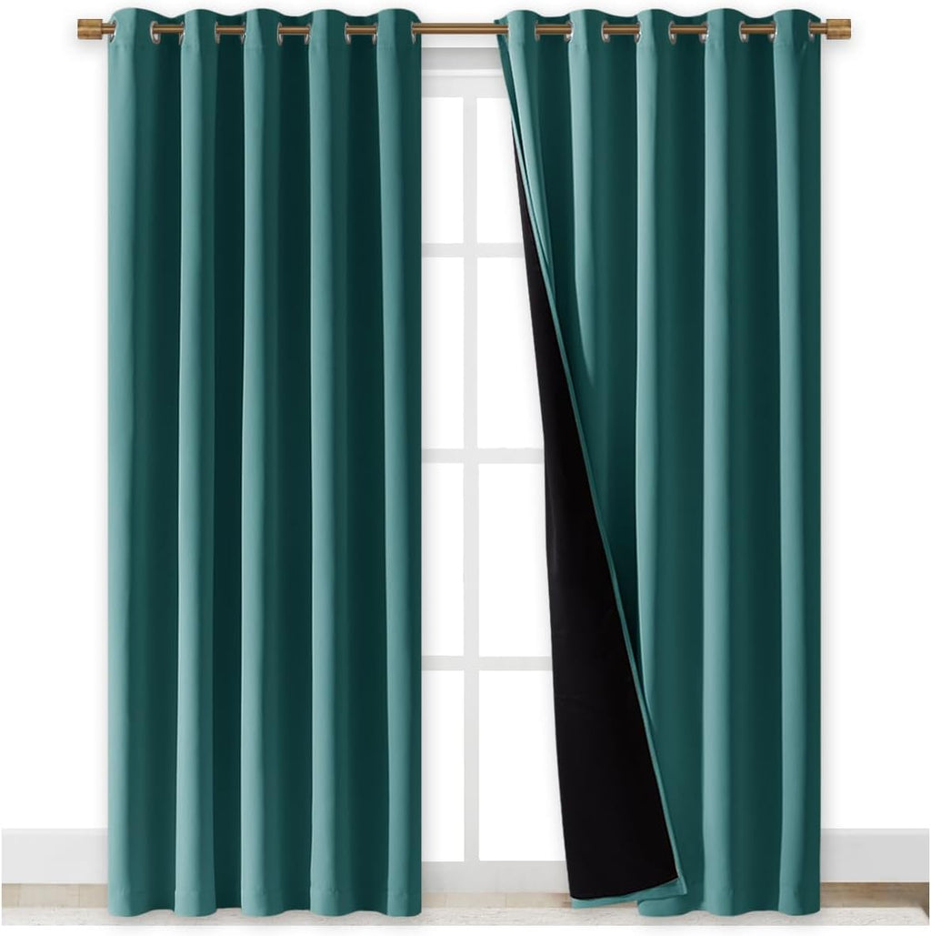 Nicetown 100% Blackout Window Curtain Panels, Sea Teal, 2 PCs, 62" Wide Each Panel, Cold and Full Light Blocking Drapes with Black Liner fo…