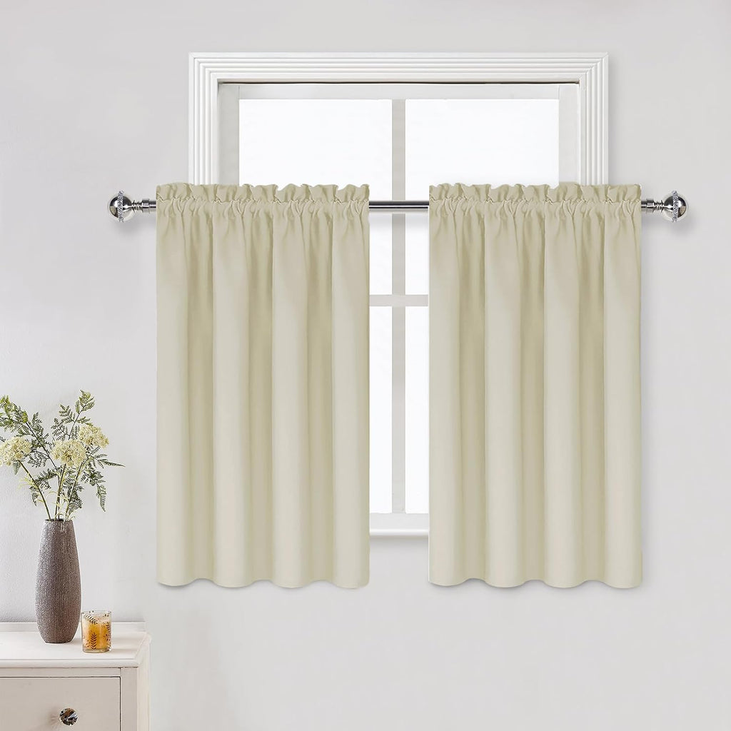 DWCN Light Beige Short Room Darkening Curtains for Kitchen/Bedroom, 42 x 36 inches Long - Energy Saving Window Drapes for Nursery with…