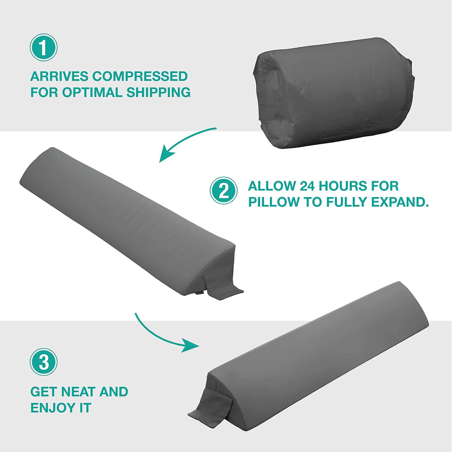Vekkia King Bed Wedge Pillow for Headboard Gap, 0–6" Gap Filler with Side Pockets & Washable Cover, Gray 76"x10"x6"