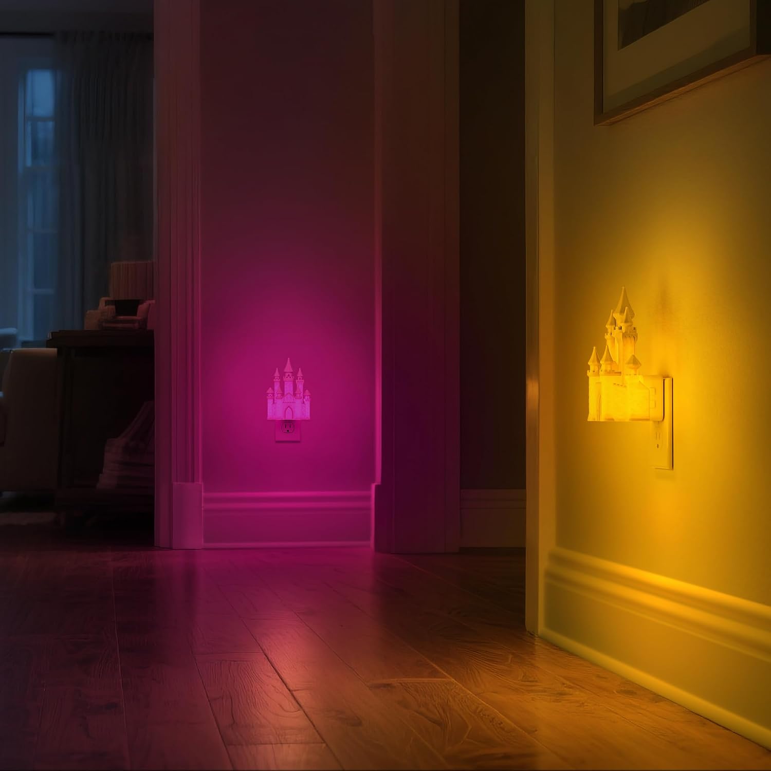 DORESshop Night Lights Plug into Wall,3D Printed Castle RGB Night Light,10-Color Change NightLight, 3 Level Brightness Adjustable…