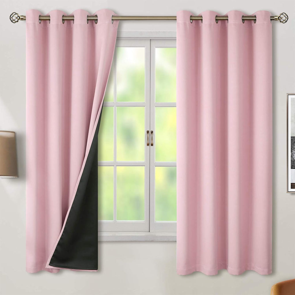 BGment Baby Pink 100% Blackout Curtains for Nursery Bedroom 63 Inch Length 2 Panels, Thermal Insulated Full Light Blocking Grommet Noise Ca…