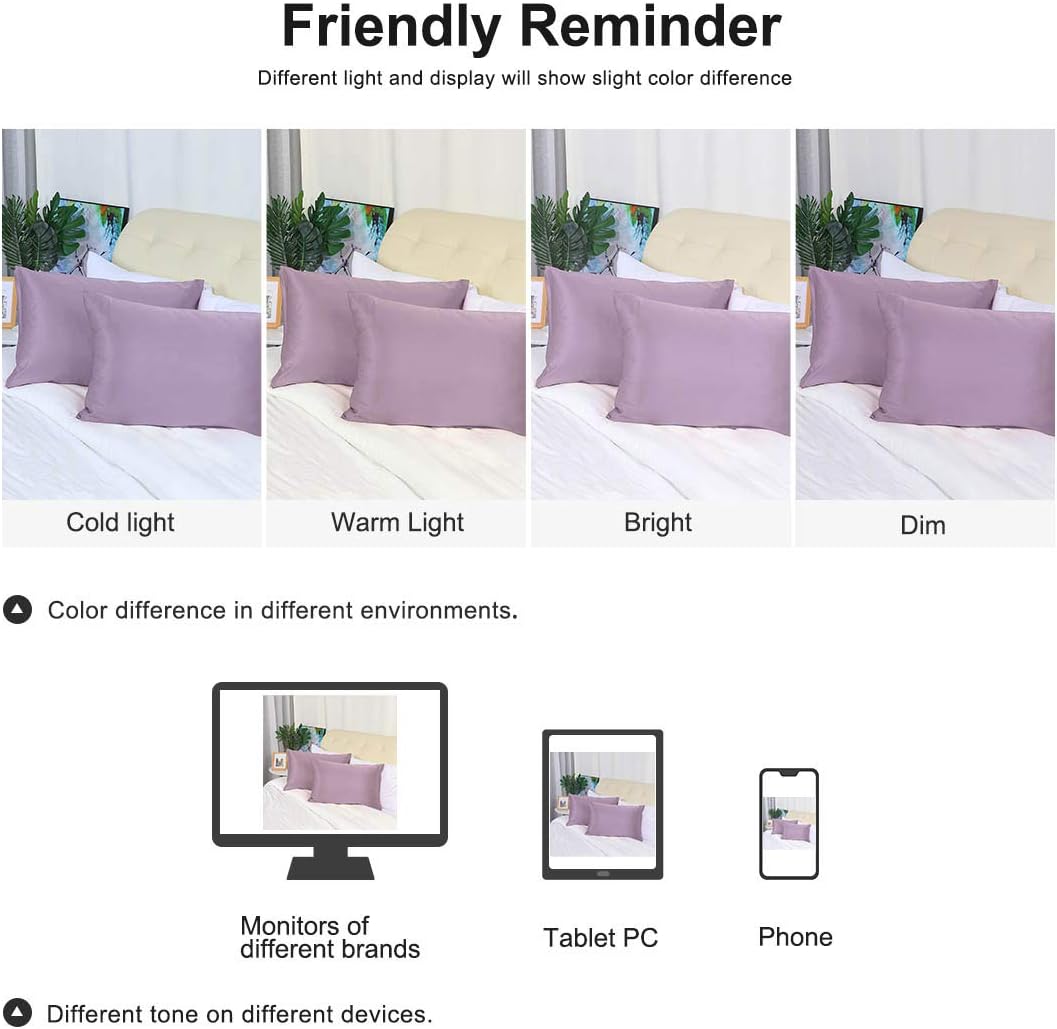 uxcell Standard Satin Pillowcase with Zipper, Super Soft and Luxury, Silky Pillow Cases Covers Set of 2, 21"x27", Mauve
