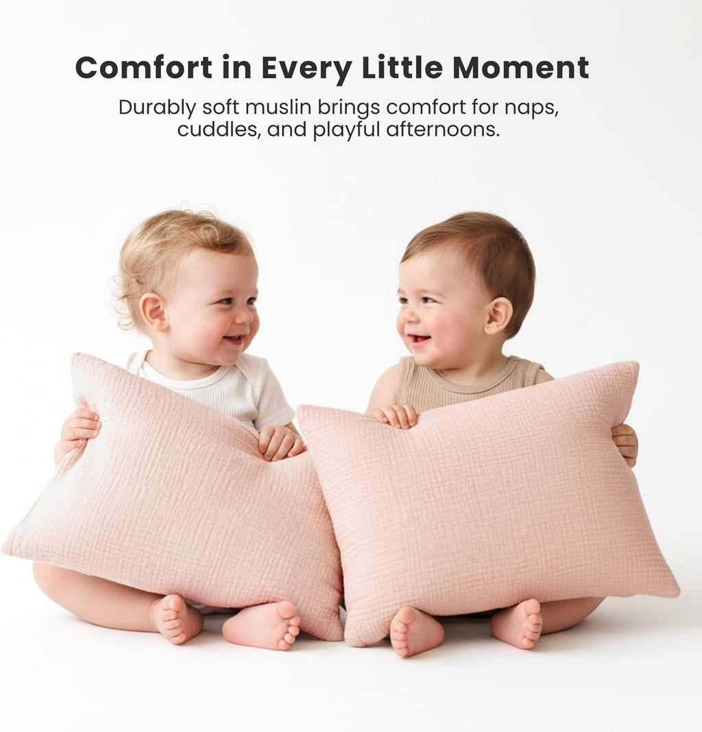 Konssy Muslin Toddler Pillowcase for 13x18 Pillow, 2 Pack Soft & Breathable Cotton Toddler Pillow Case, 100% Cotton Travel Pillow Covers fo…