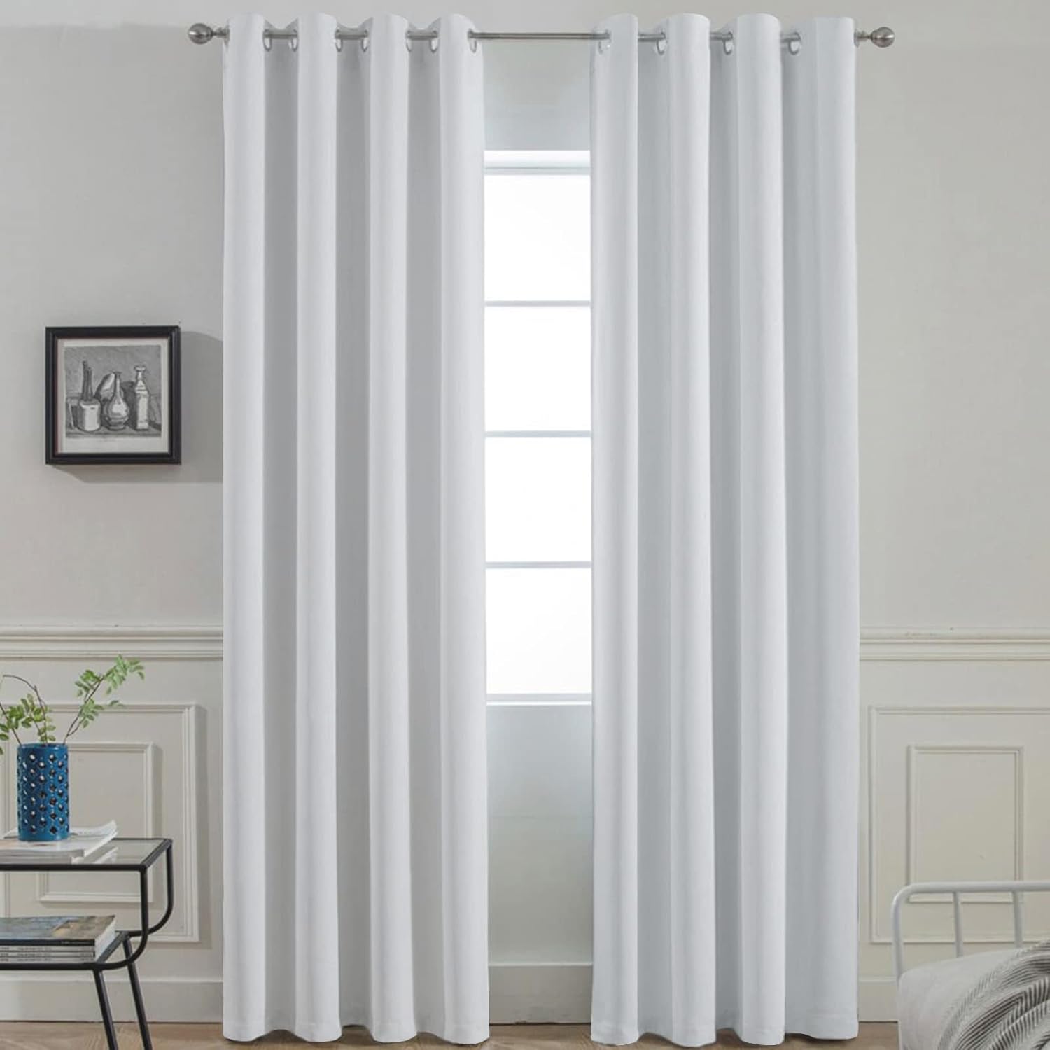Yakamok Greyish White Curtains for Bedroom, Grommet Thermal Insulated Room Darkening Curtains for Living Room,52W x 84L,2 Panels