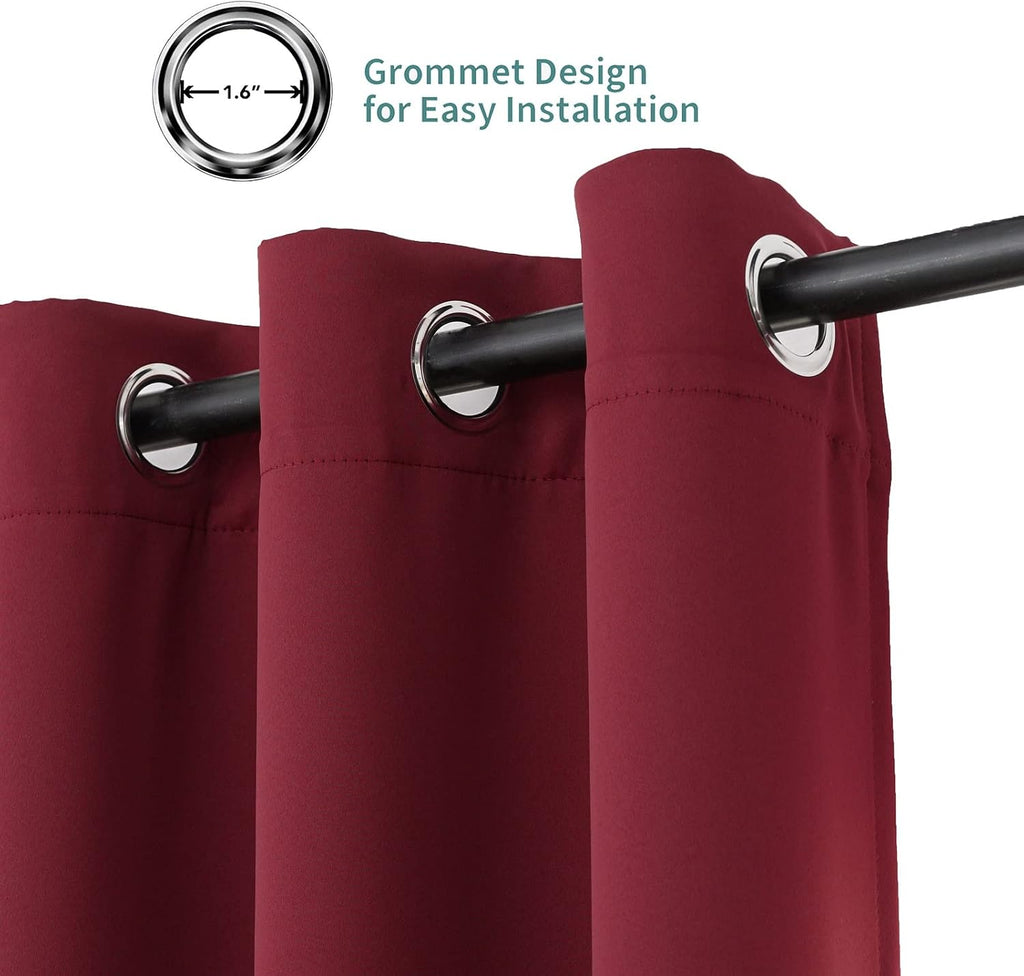 Pickluc Grommet Blackout Curtains for Bedroom and Living Room 2 Panels Set, Thermal Insulated Room Darkening Curtains, Burgundy Red, 42 x…
