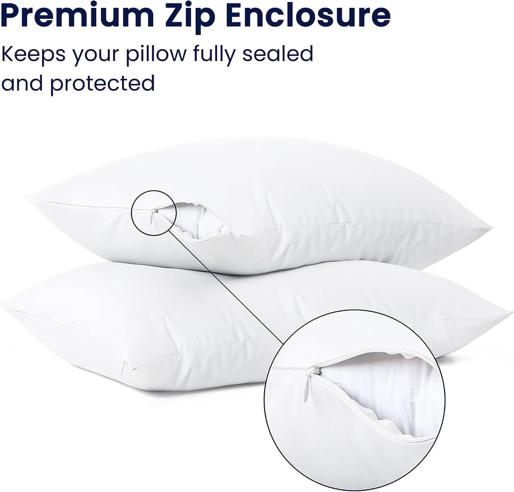 Waterproof Standard Size Pillow Protectors Set of 4 – Soft Microfiber Zippered Pillow Case Protector, Noiseless Breathable TPU Backed…