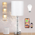 Touch Bedside Crystal Lamps for Bedrooms Nightstand with USB C+A Charging Port and AC Outlet White, 3 Way Dimmable Silver Large End Side…